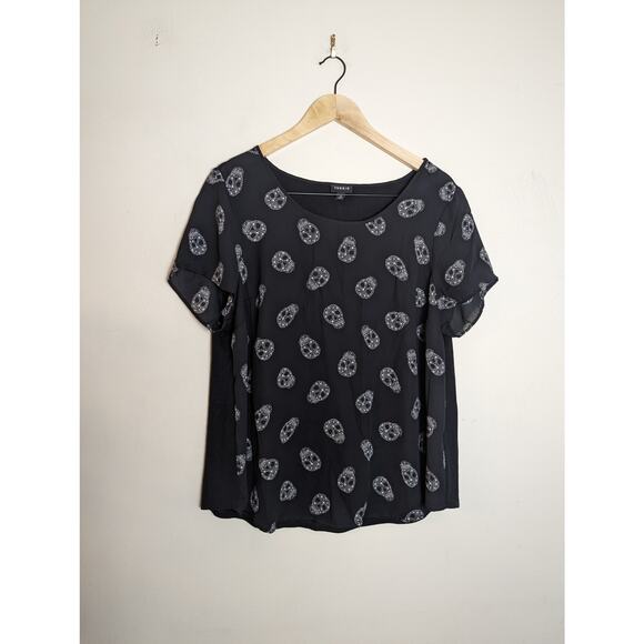 Torrid Starry Skulls Abbey Georgette With Knit Back Blouse - Picture 2 of 7